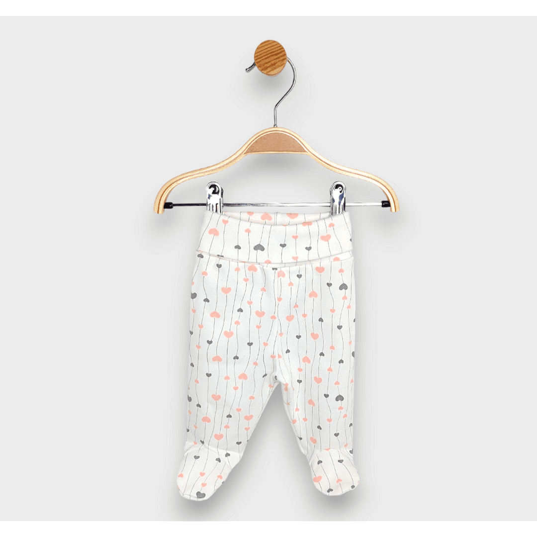 Set de 2 perechi de pantalonași cu botoșei Rainy cu talie pliabilă, 48 - 68 cm. Inimioare roz și gri / roz