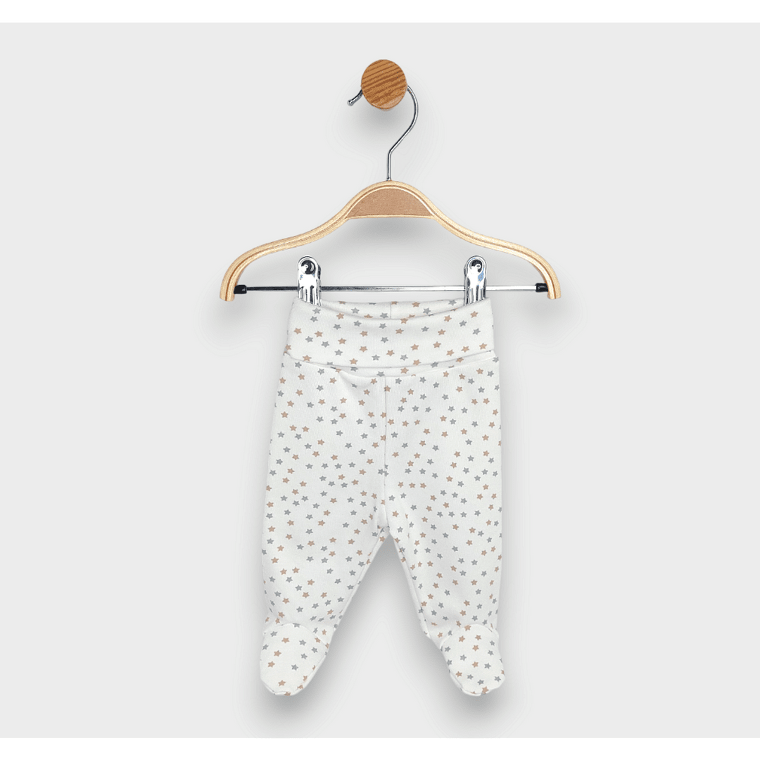 Rainy Set de pantalonași cu botosei 2 bucăți cu betelie întoarsă 48 - 68 cm. Steluțe gri și bej / cacao cald