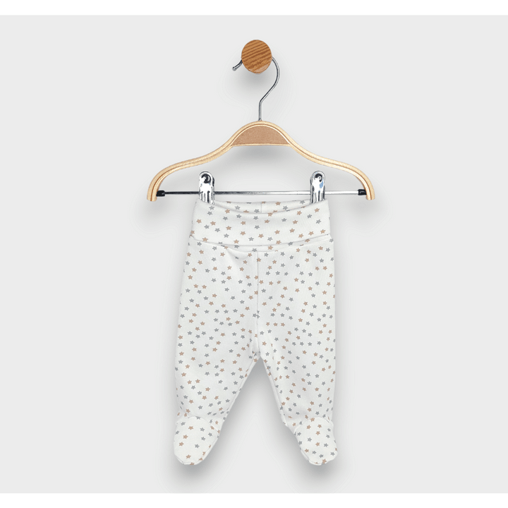 Rainy Set de pantalonași cu botosei 2 bucăți cu betelie întoarsă 48 - 68 cm. Steluțe gri și bej / cacao cald