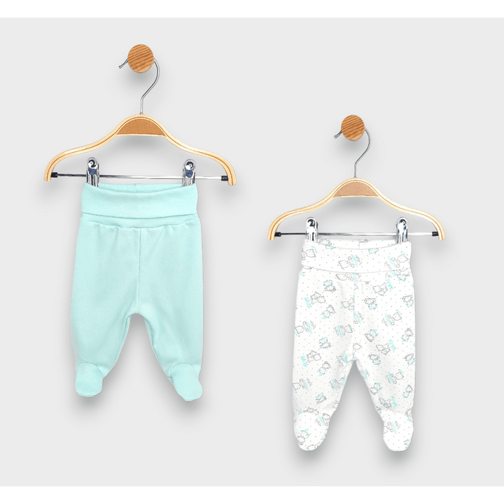 Rainy Set salopete cu botosei, 2 bucăți, cu betelie întoarsă, 48 - 68 cm. Ursuleți gri Baby / verde mentă