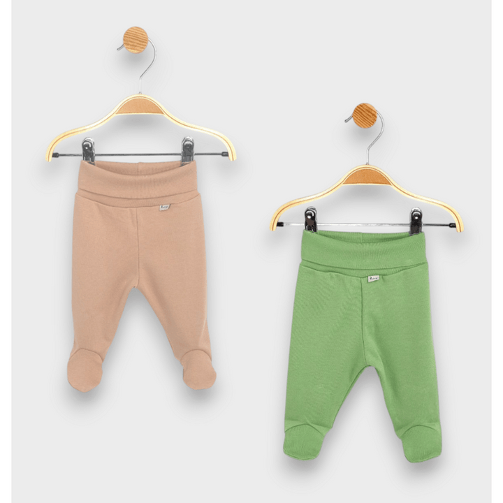 Rainy Set de 2 pantalonași cu botoșei cu talie pliabilă 56 - 68 cm, migdal/pădure