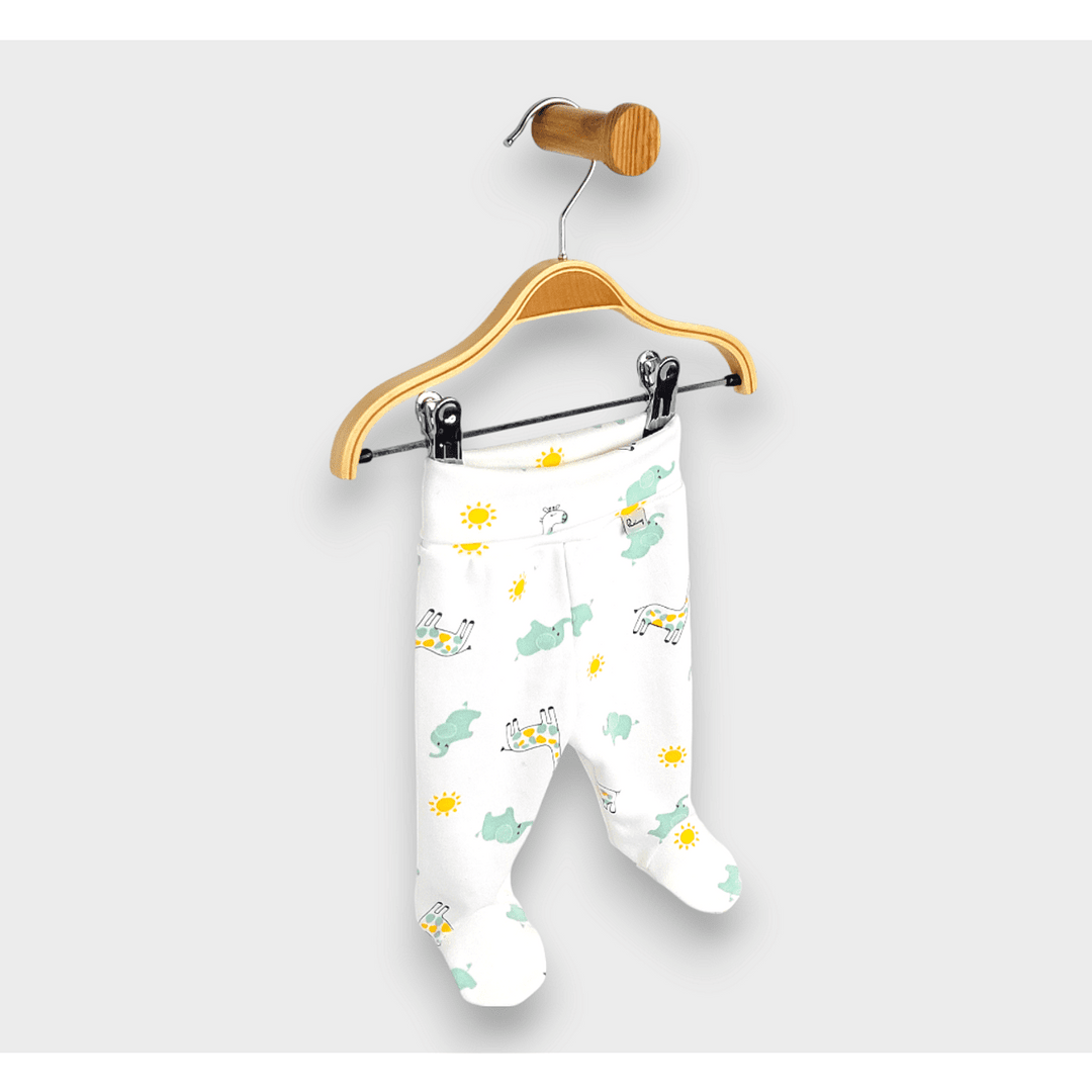 Rainy Set 2 perechi pantaloni cu botosei și talie răsfrântă 56 - 68 cm. Girafă și elefant / verde mentă