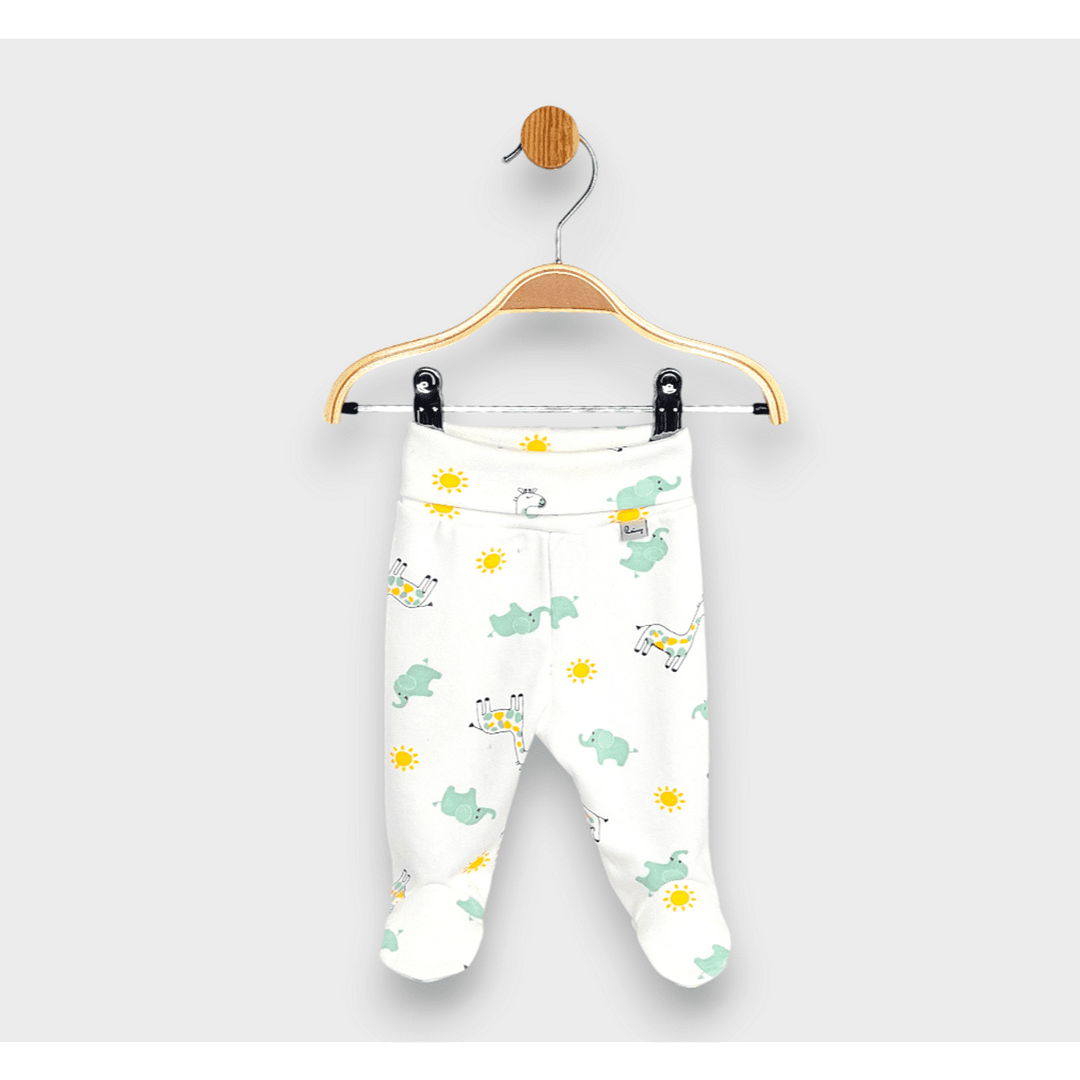 Rainy Set 2 perechi pantaloni cu botosei și talie răsfrântă 56 - 68 cm. Girafă și elefant / verde mentă