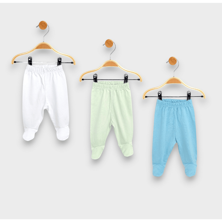 Set de 3 pantalonași cu botoșei Rainy, 48 - 74 cm, alb/măr/cer