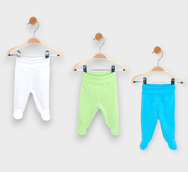 Set Rainy de 3 perechi de pantalonași cu botoșei cu talie pliabilă, 48–74 cm, kiwi/alb/roz