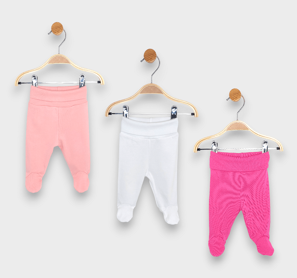 Rainy Set pantaloni cu botosei 3 piese cu talie înaltă 56 - 62 cm. ecru/roz/ciclam