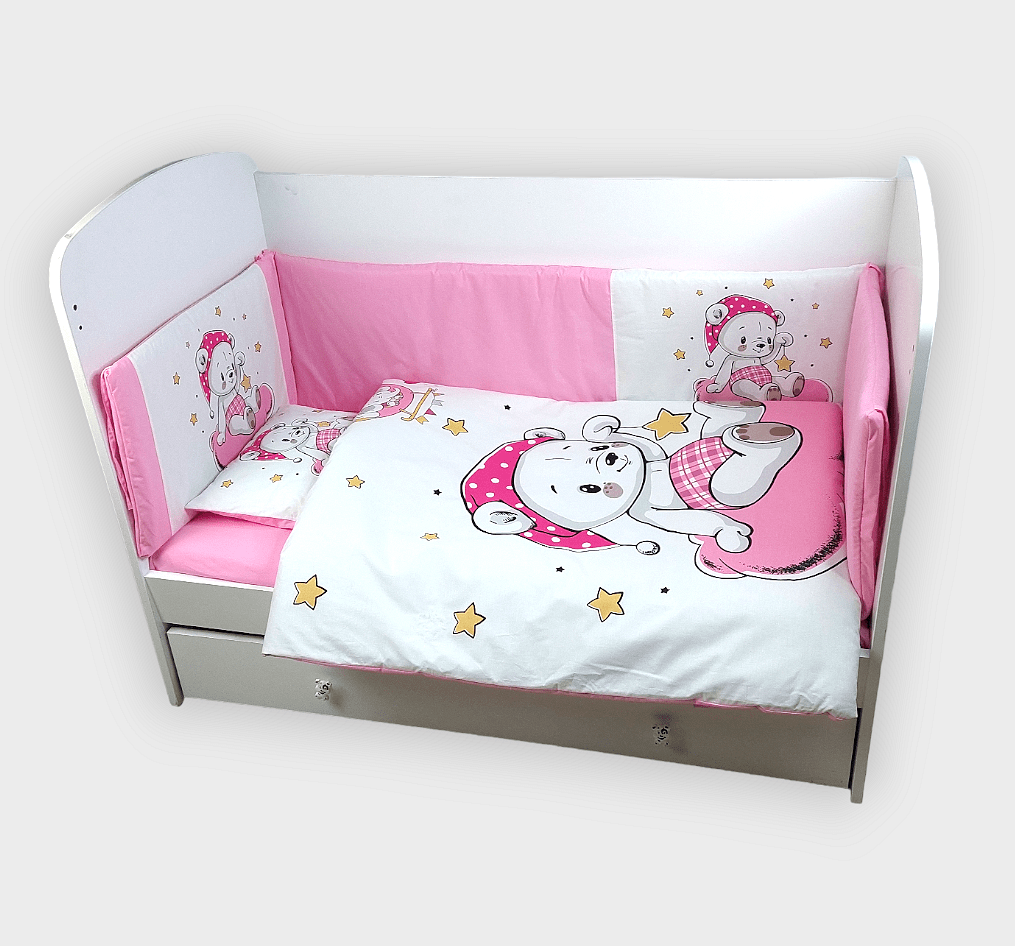 Rainy Protecție pentru pătuț 60x120 cm. Ursuleț roz