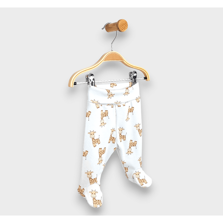 Rainy Premium Pantaloni cu botoșei pentru bebeluși cu bentiță întoarsă Girafă 48 - 68 cm.
