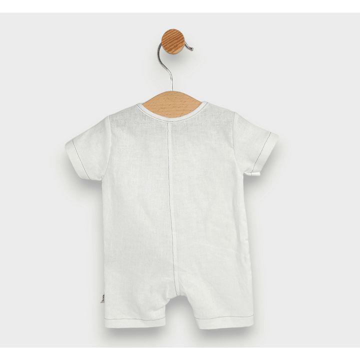 Salopetă din in pentru bebeluși Rainy Premium, model Boy, 56-80 cm, alb