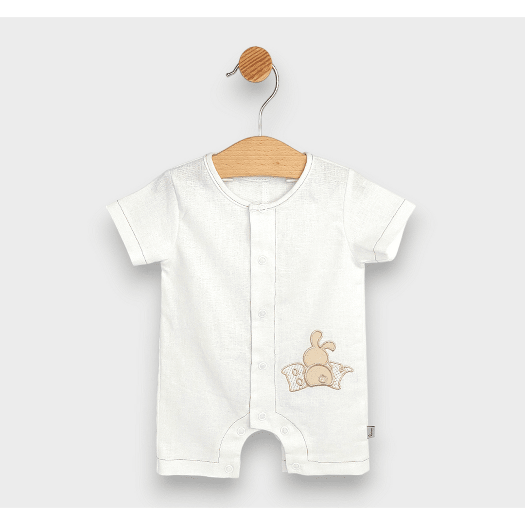 Salopetă din in pentru bebeluși Rainy Premium, model Boy, 56-80 cm, alb