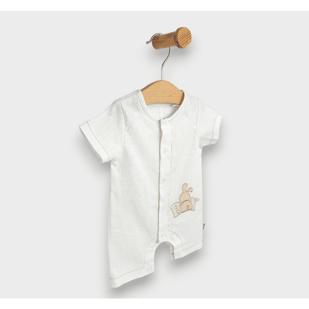 Salopetă din in pentru bebeluși Rainy Premium, model Boy, 56-80 cm, alb