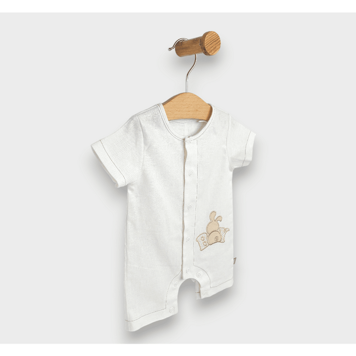 Salopetă din in pentru bebeluși Rainy Premium, model Boy, 56-80 cm, alb