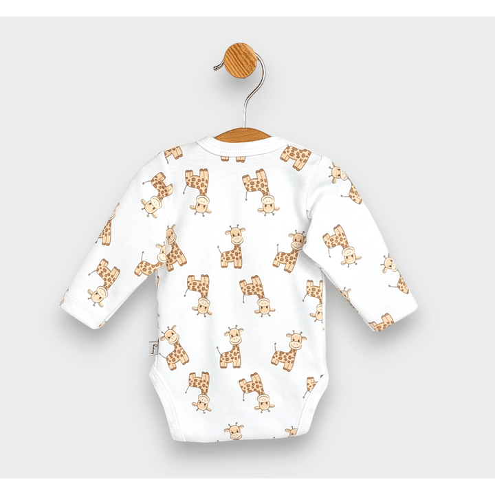 Rainy Premium Body pentru bebeluși „Girafa” cu închidere în față și mâneci lungi, 48–68 cm.