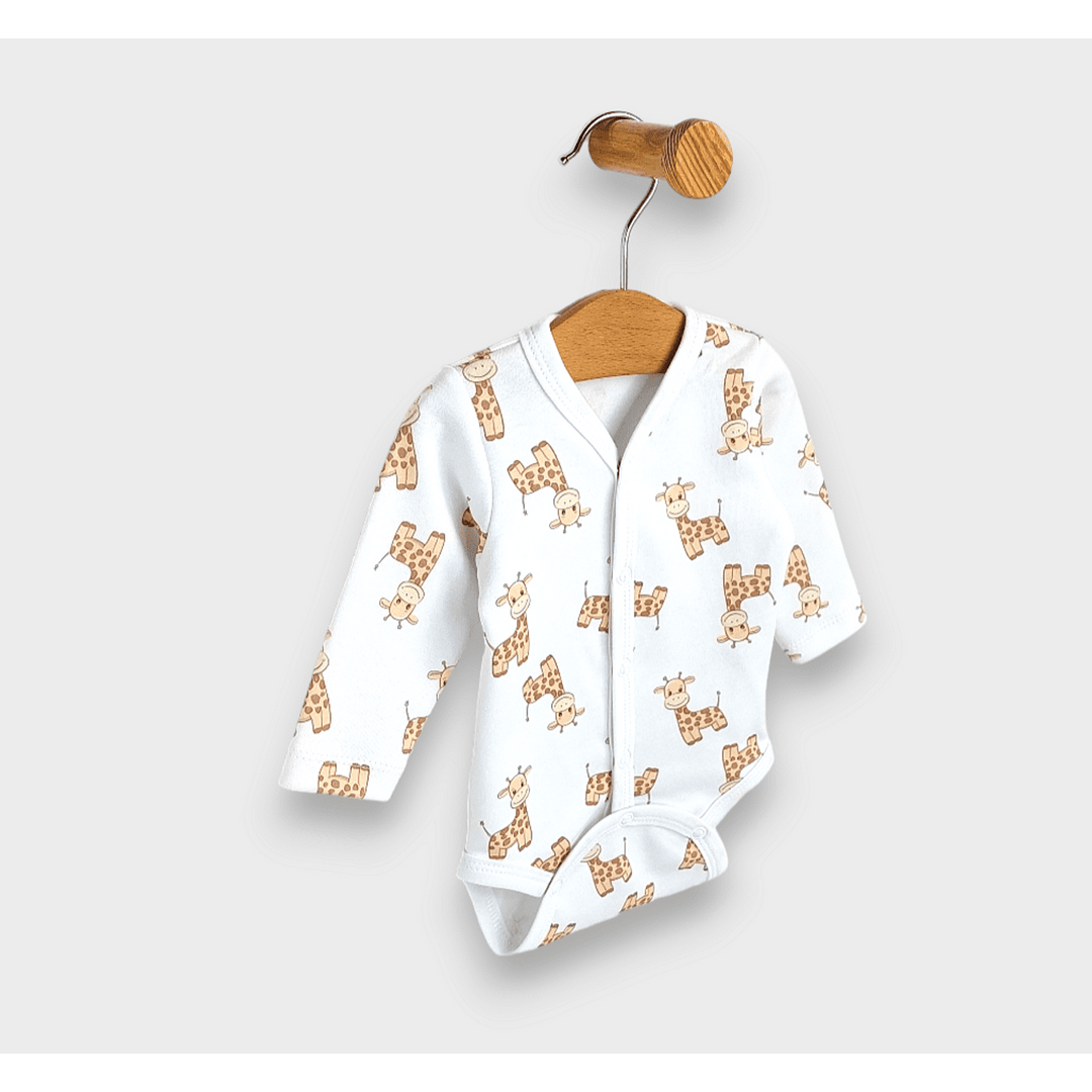Rainy Premium Body pentru bebeluși „Girafa” cu închidere în față și mâneci lungi, 48–68 cm.