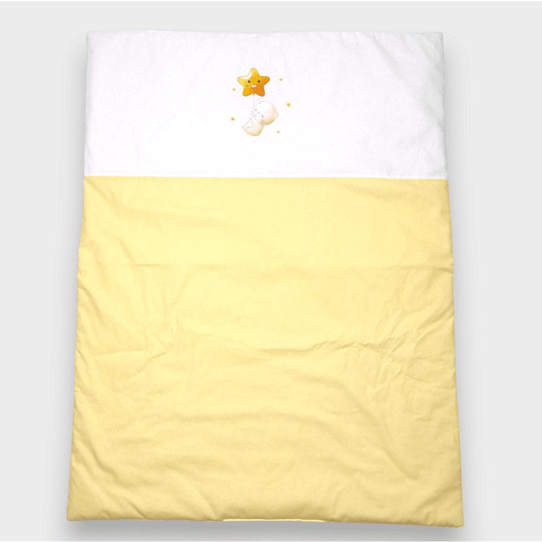 Set de dormit Rainy pentru cărucior, 4 piese, cu ursuleț și stea, galben