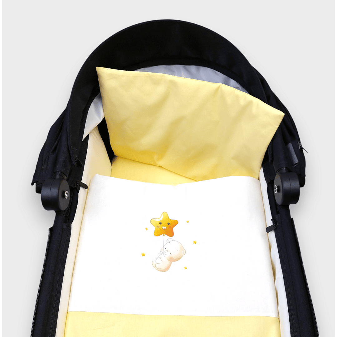 Set de dormit Rainy pentru cărucior, 4 piese, cu ursuleț și stea, galben