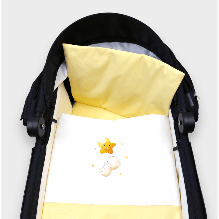 Set de dormit Rainy pentru cărucior, 4 piese, cu ursuleț și stea, galben