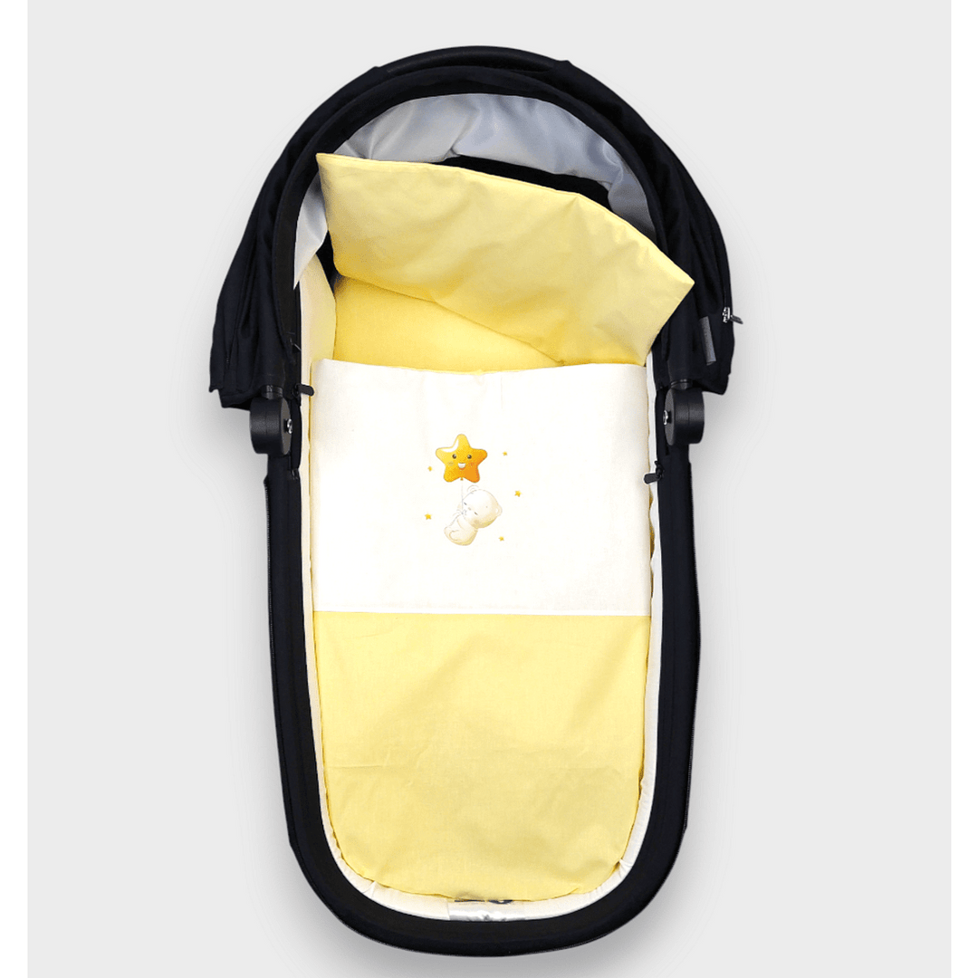 Set de dormit Rainy pentru cărucior, 4 piese, cu ursuleț și stea, galben