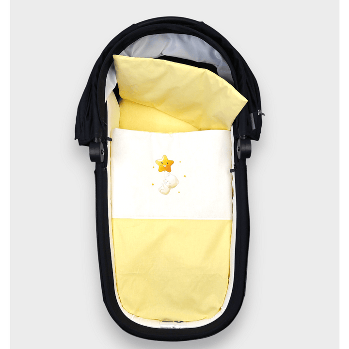 Set de dormit Rainy pentru cărucior, 4 piese, cu ursuleț și stea, galben