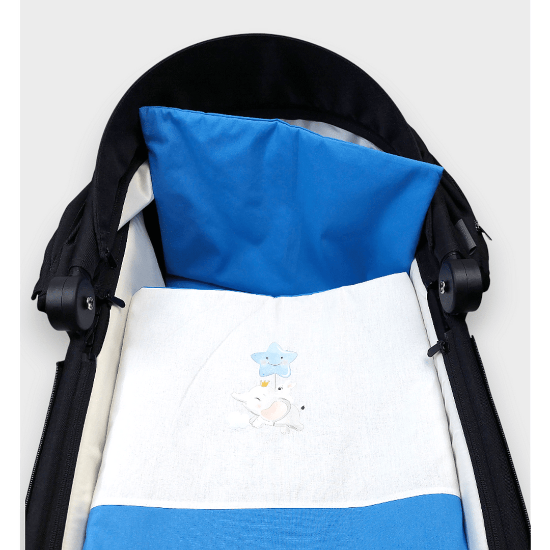 Set de dormit Rainy pentru cărucior, 4 piese, cu elefant și stea albastru cobalt