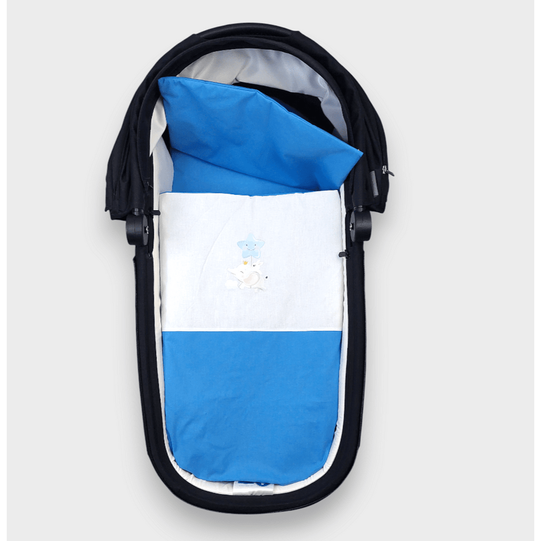 Set de dormit Rainy pentru cărucior, 4 piese, cu elefant și stea albastru cobalt