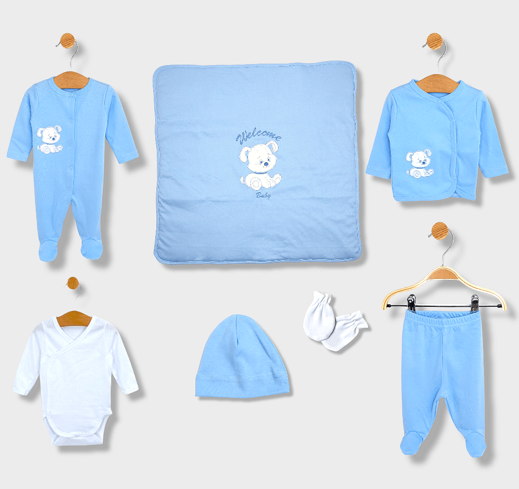 Rainy Set pentru bebeluși pentru externare 7 piese Welcome Baby Dog