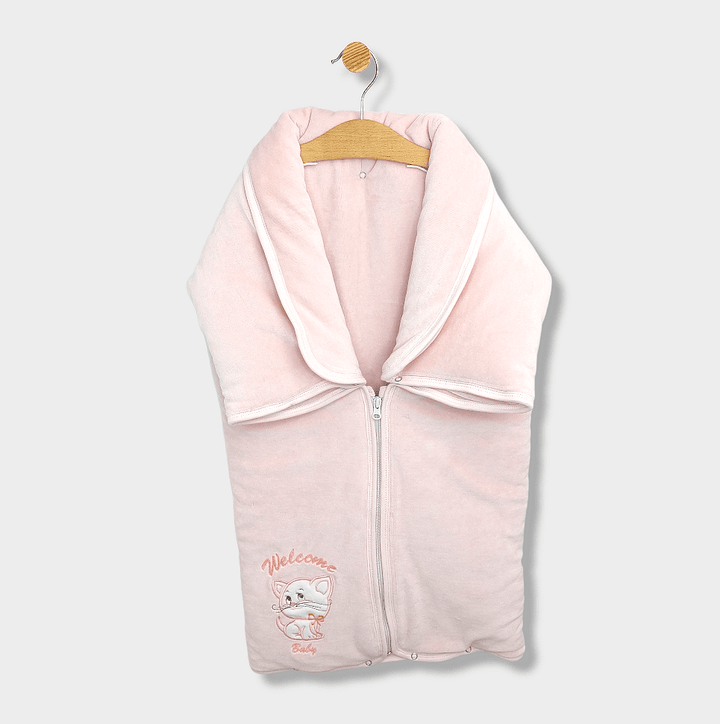 Rainy Scutec de iarnă pentru bebeluși cu fermoar 80x80 cm, model „Welcome Baby Cat”, roz