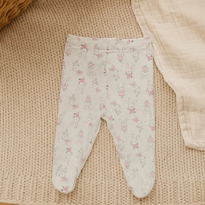 Pantalonași cu botoșei pentru bebeluși Rainy cu talie pliabilă, 48–74 cm, cu iepurași roz